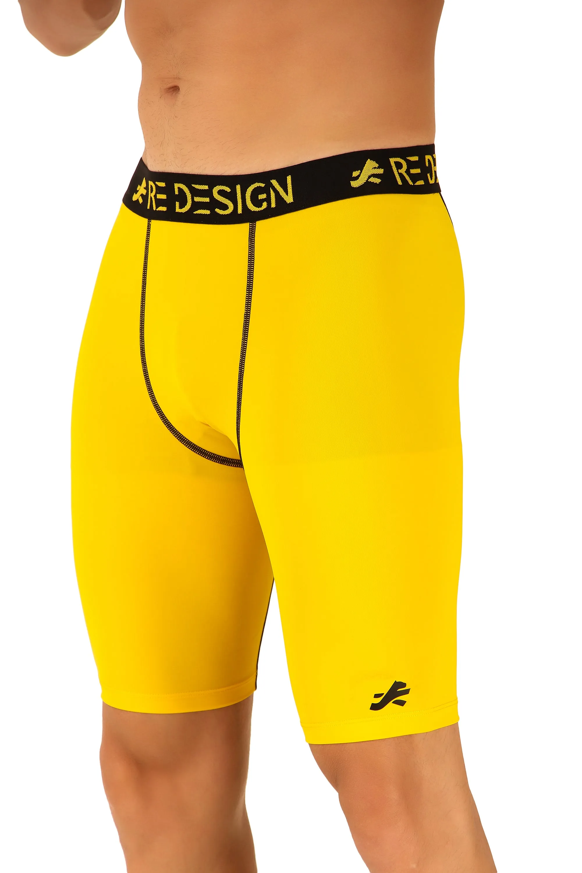 Men's Nylon Compression Shorts and Half Tights (Yellow)
