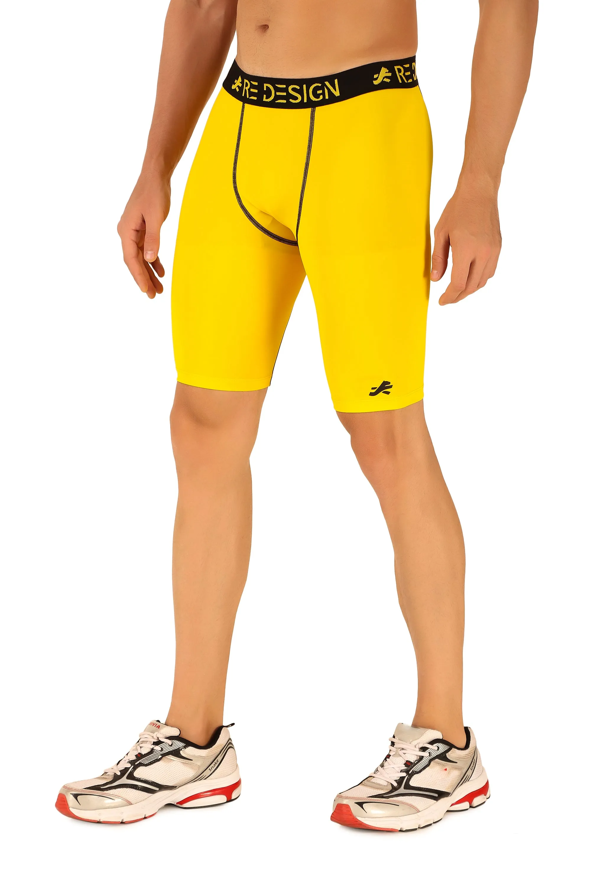Men's Nylon Compression Shorts and Half Tights (Yellow)