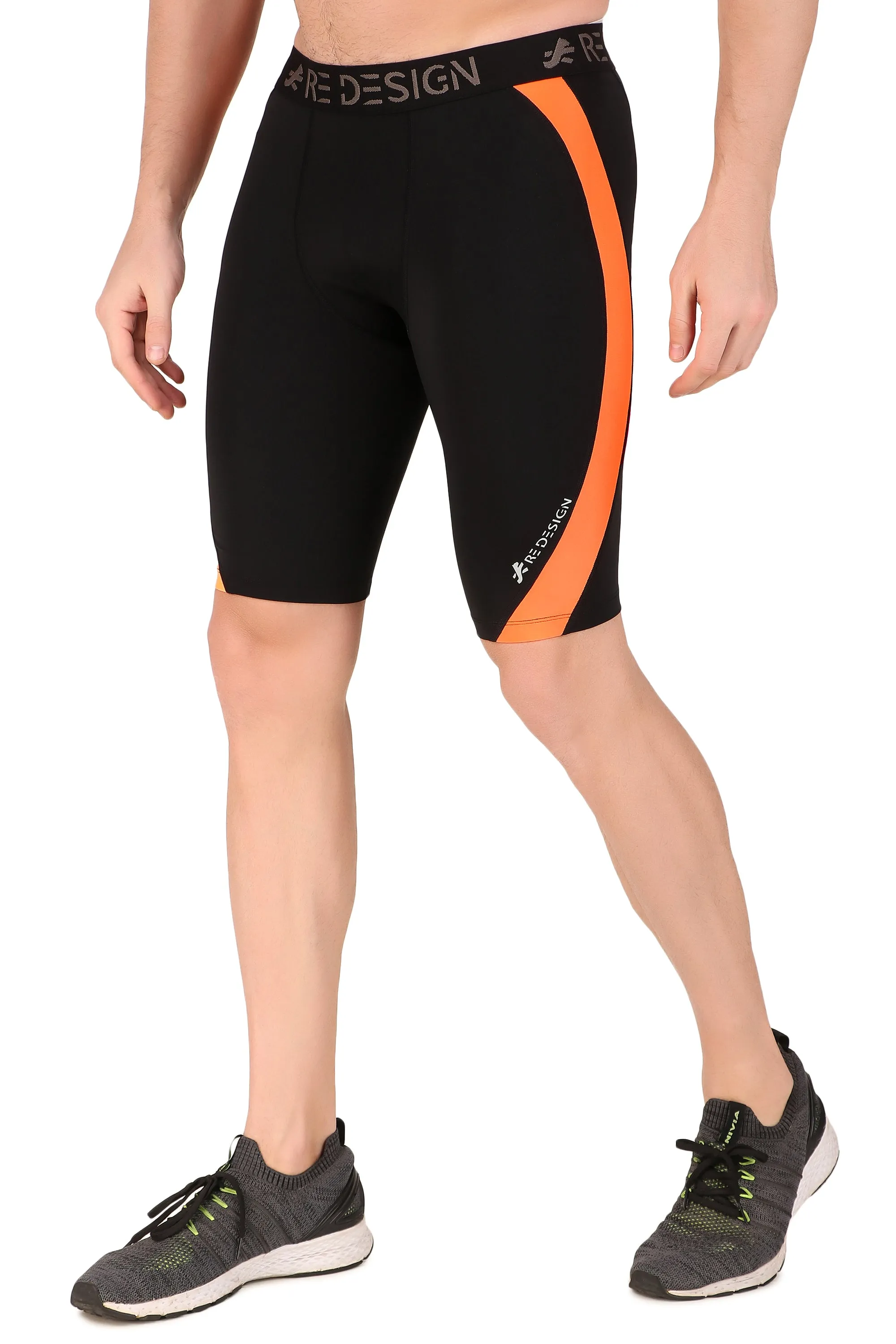 Men's Nylon DC Curve Compression Shorts and Half Tights For Men (Black/Orange)