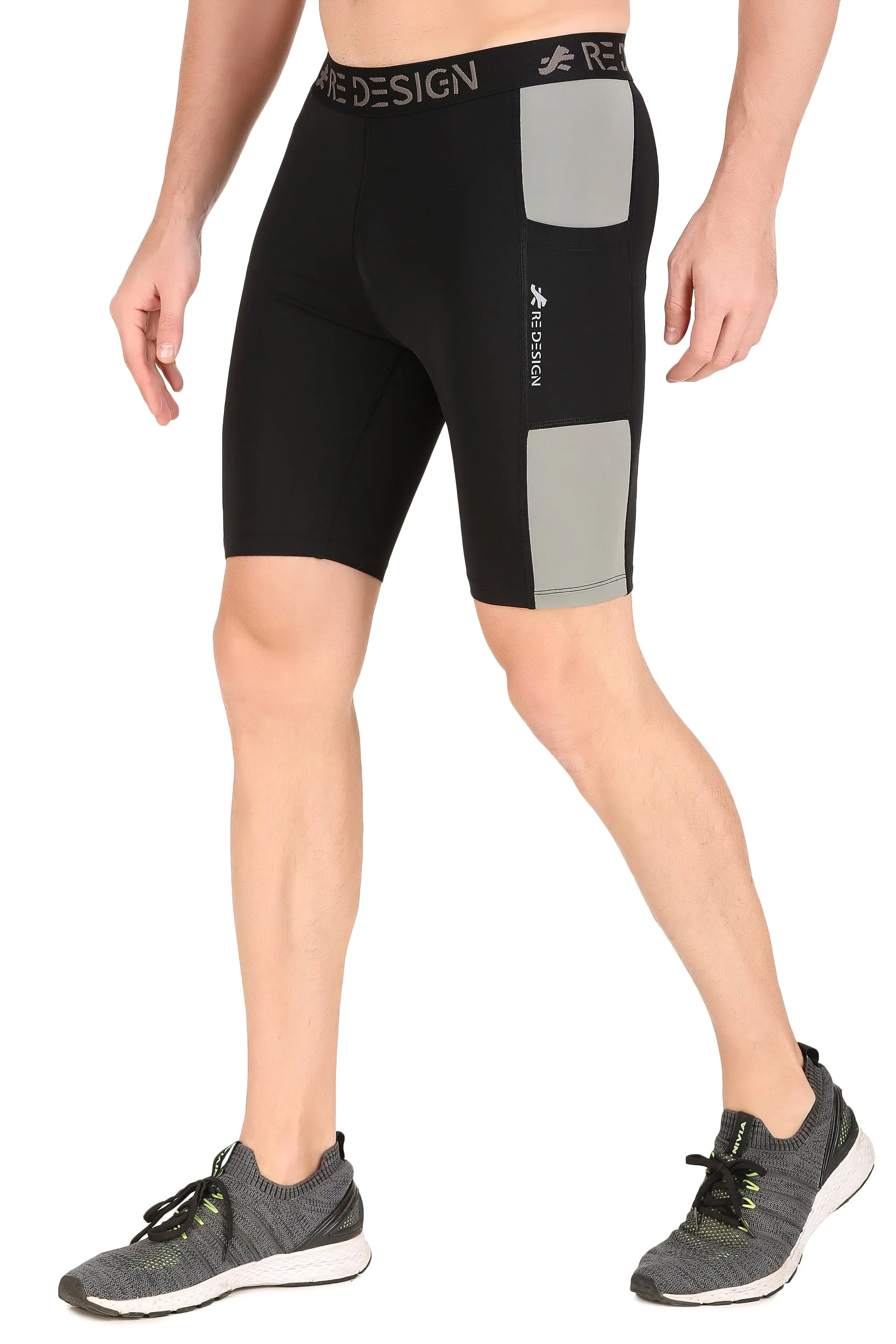 Men's Nylon DC Pocket Compression Shorts and Half Tights (Black/Light Grey)