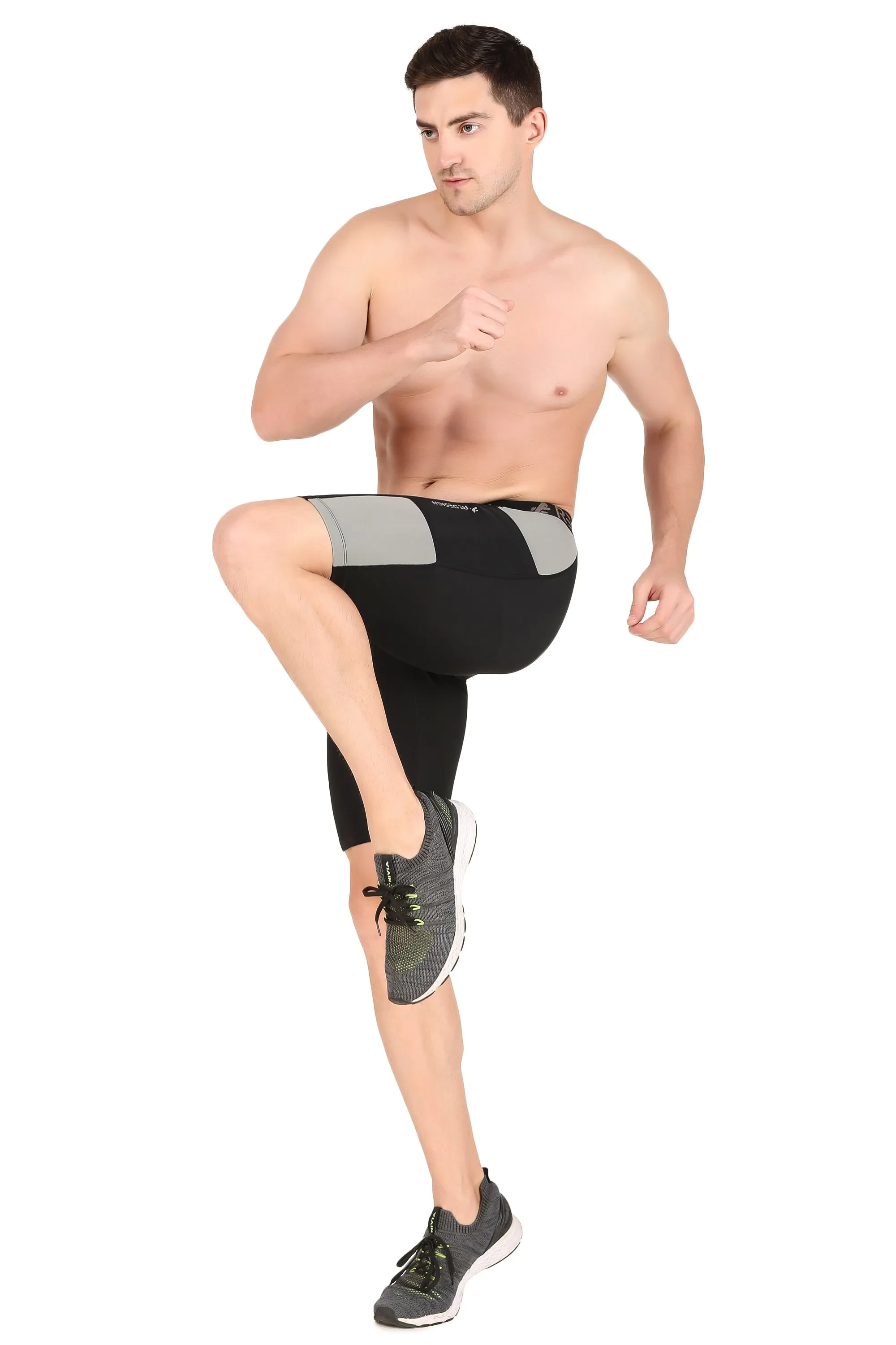 Men's Nylon DC Pocket Compression Shorts and Half Tights (Black/Light Grey)