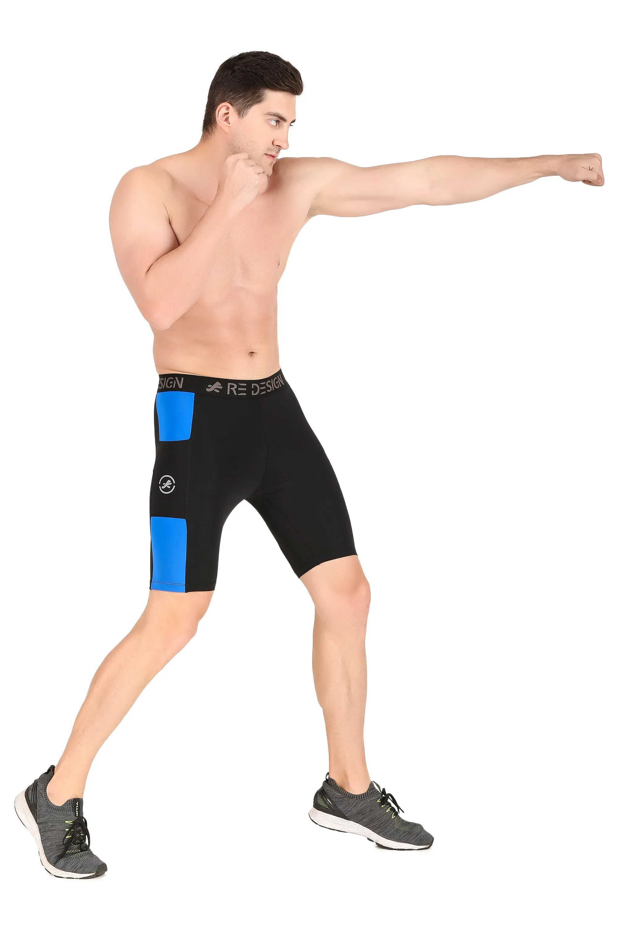 Men's Nylon DC Pocket Compression Shorts and Half Tights (Black/Royal Blue)
