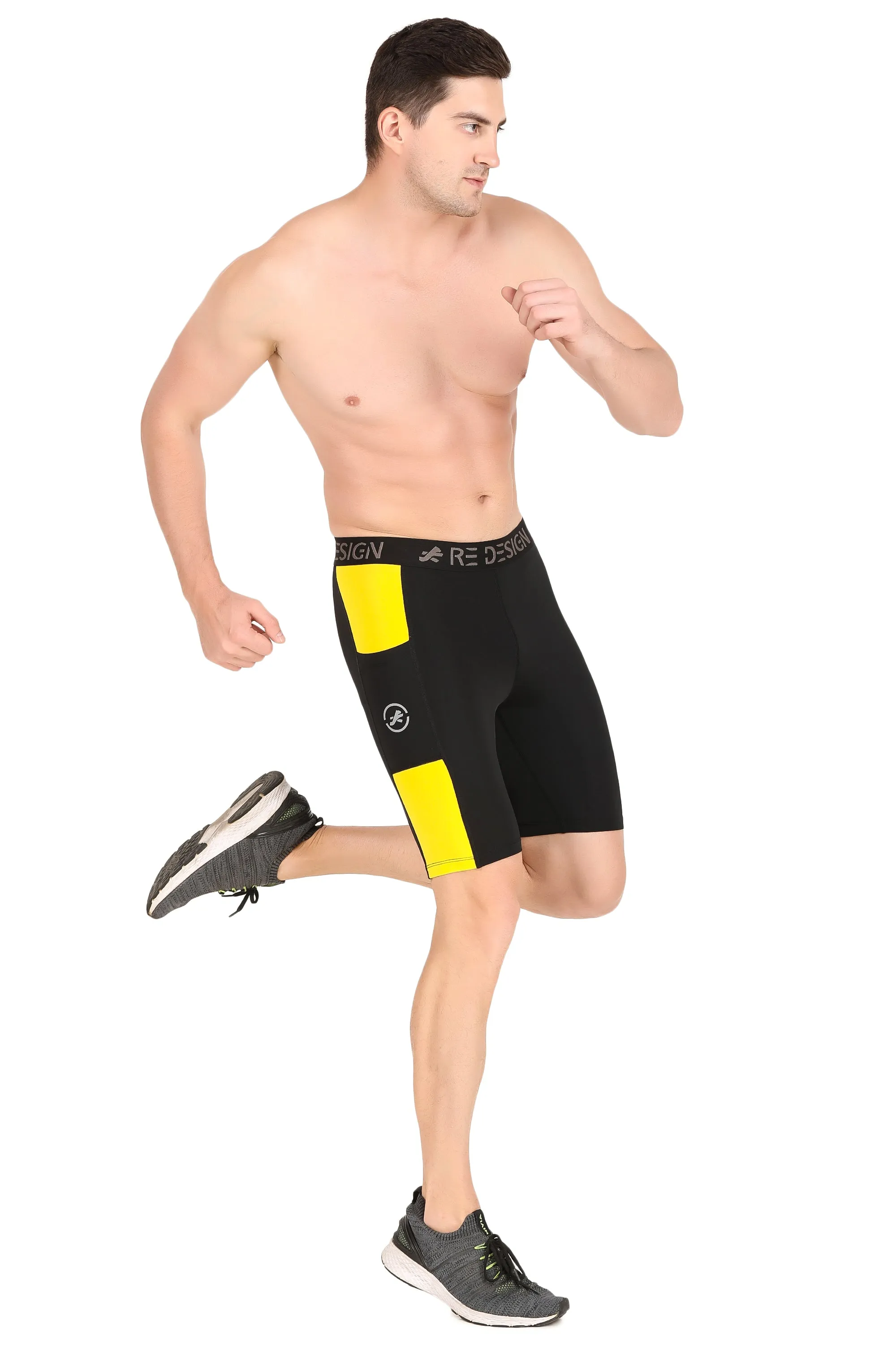 Men's Nylon DC Pocket Compression Shorts and Half Tights (Black/Yellow)