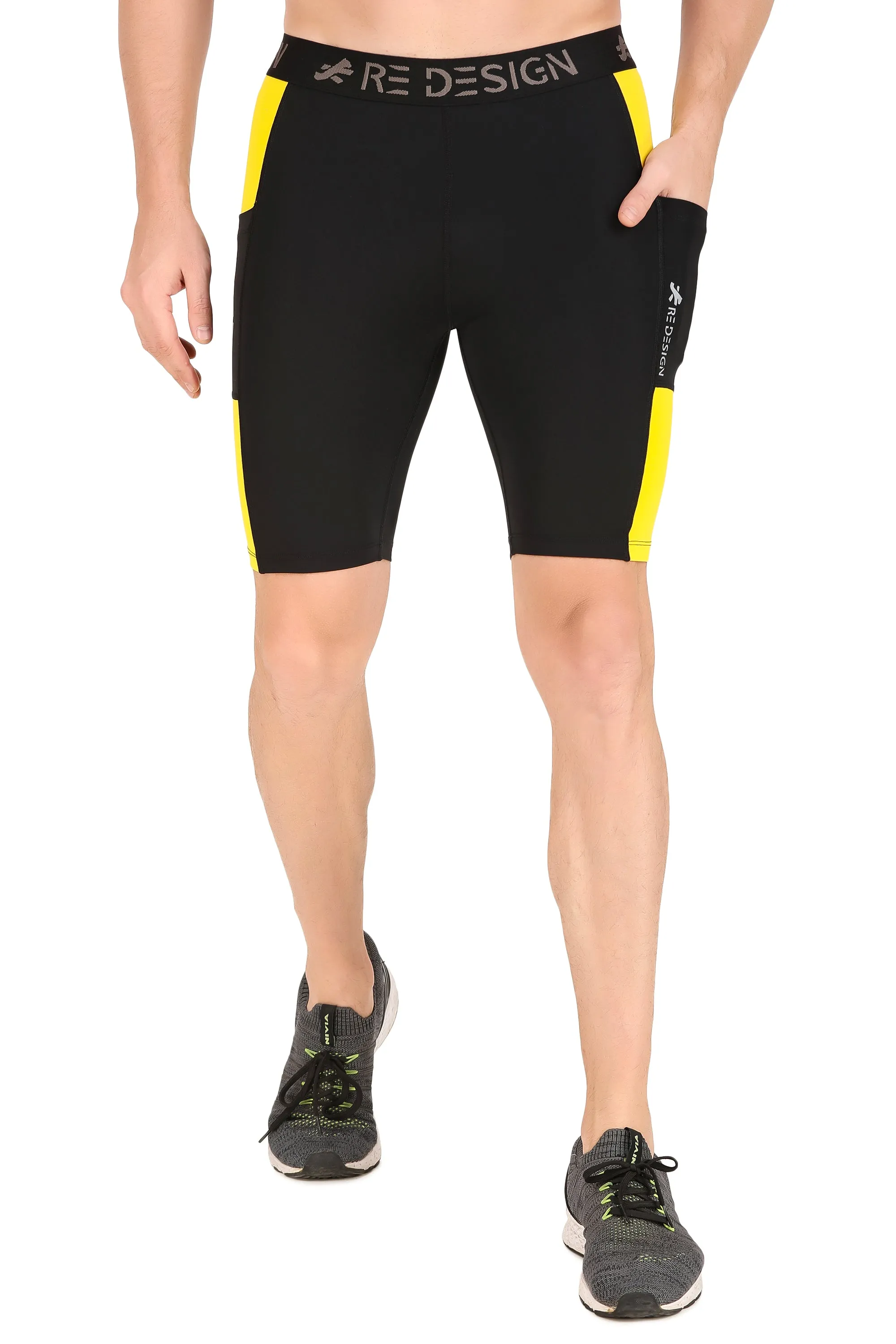 Men's Nylon DC Pocket Compression Shorts and Half Tights (Black/Yellow)
