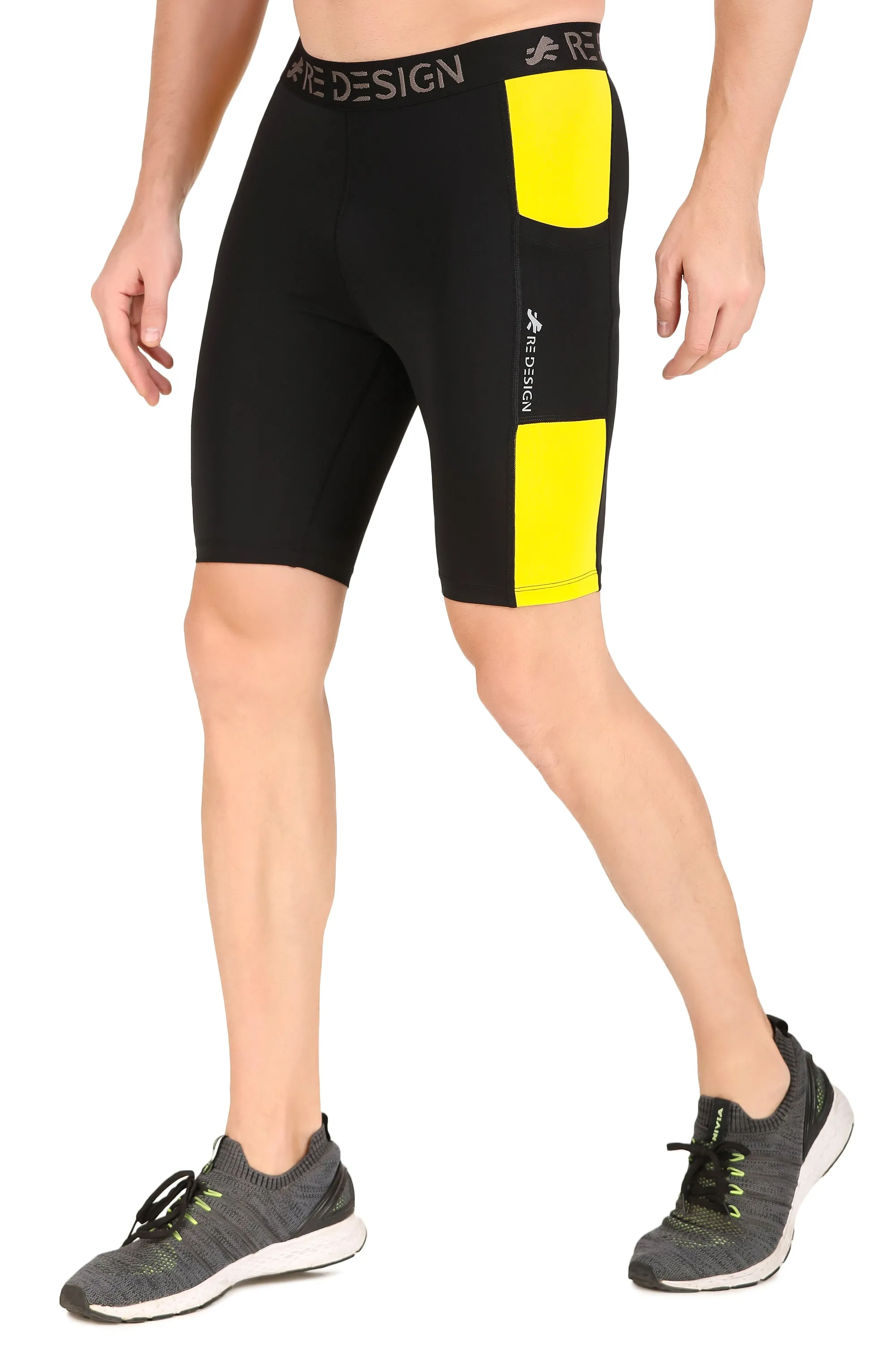 Men's Nylon DC Pocket Compression Shorts and Half Tights (Black/Yellow)