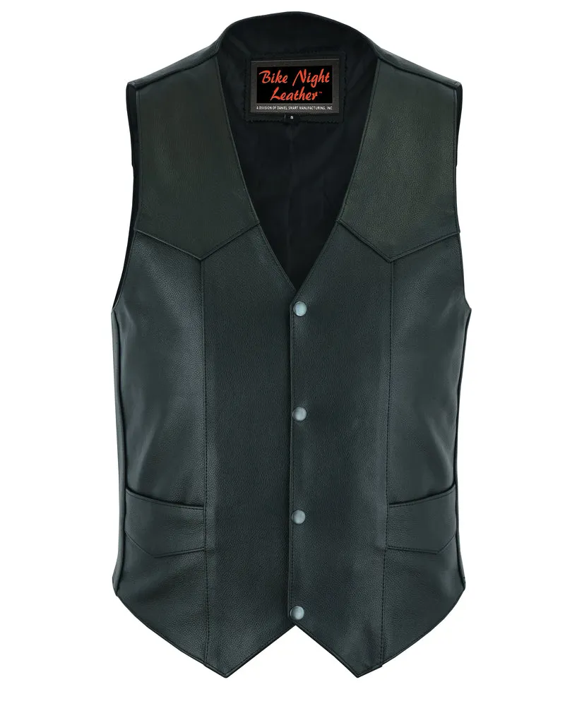 Men's Plain Side Economy Leather Motorcycle Vest