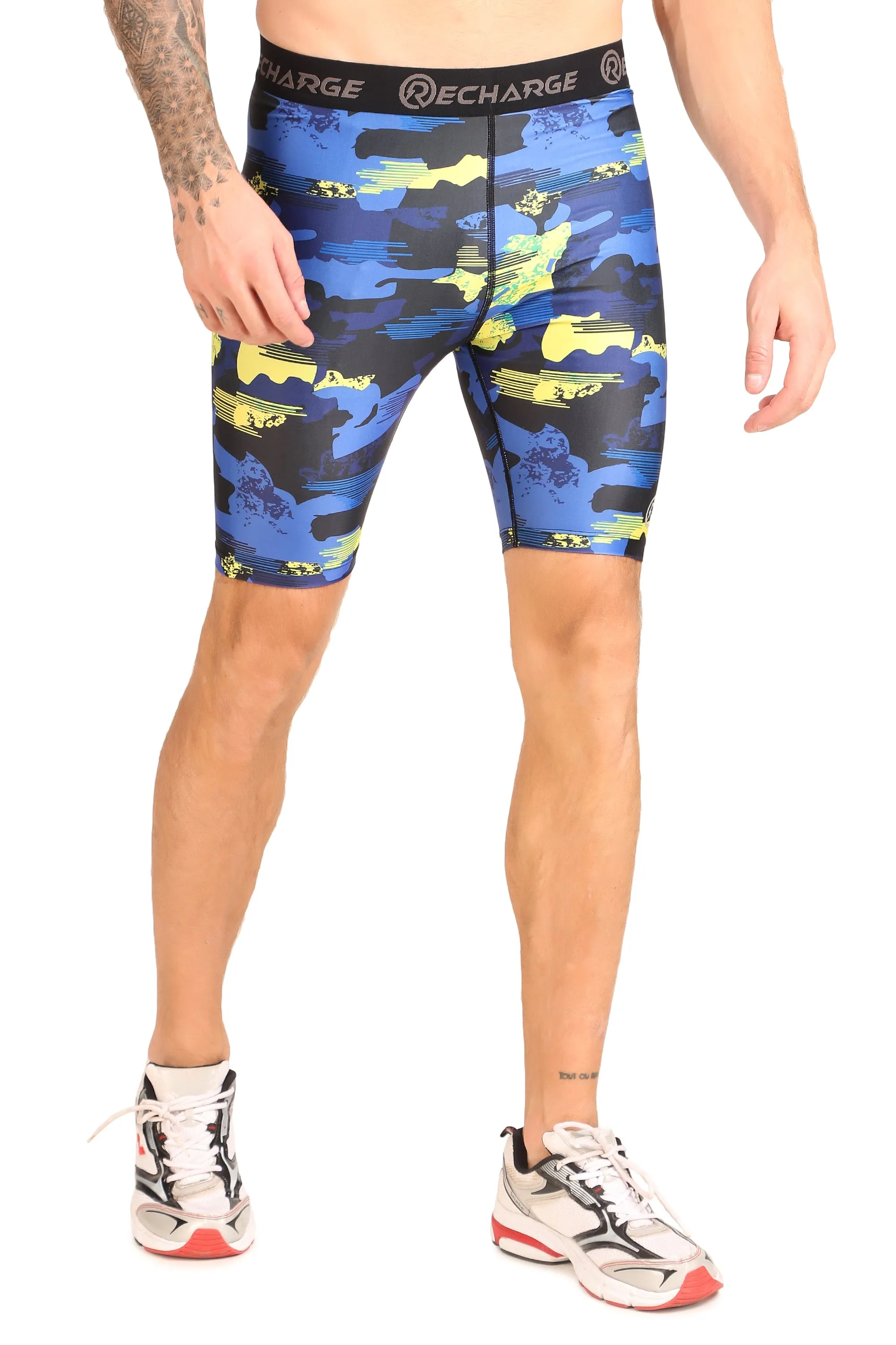 Men's Polyester Compression Shorts (Blue Camo)