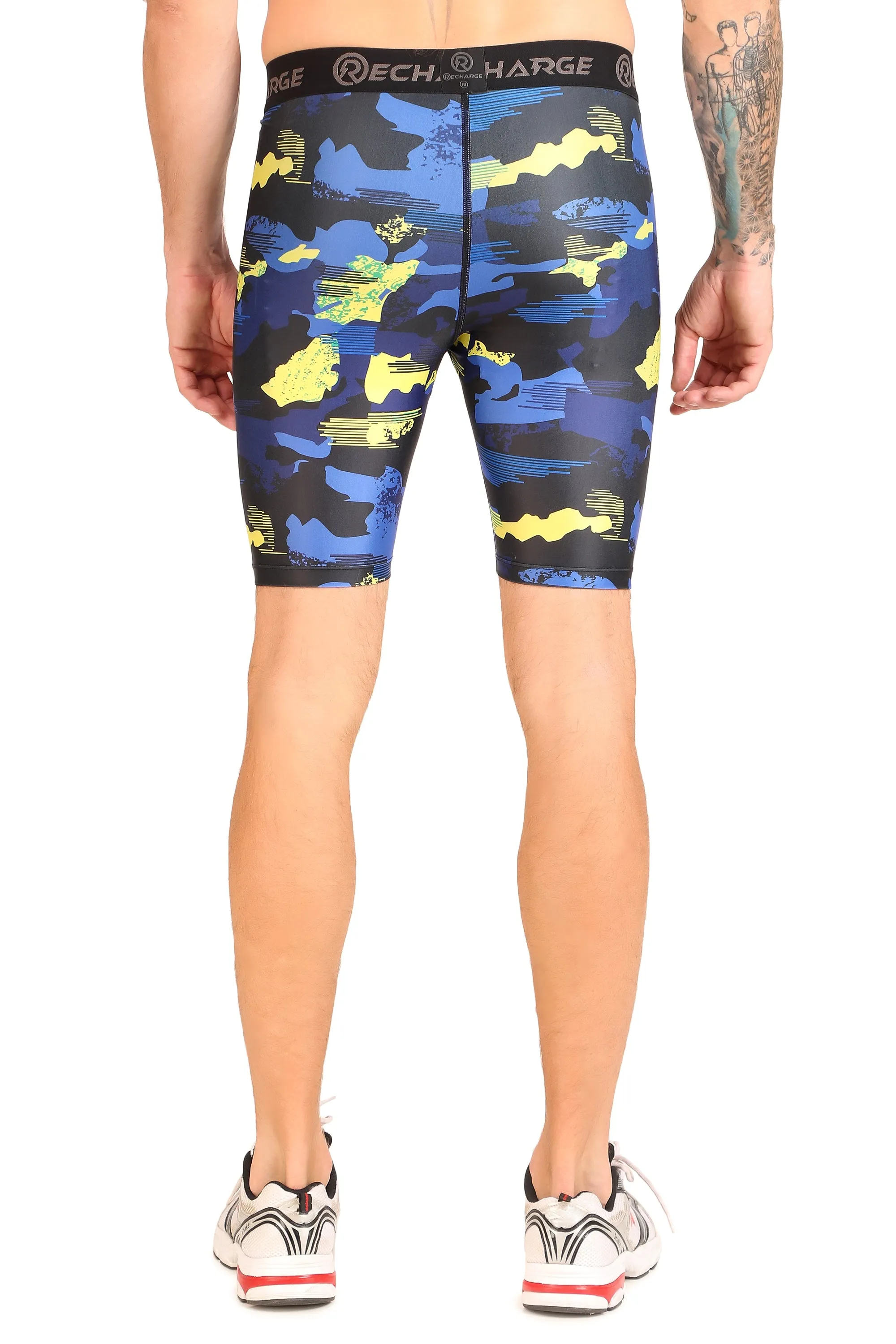 Men's Polyester Compression Shorts (Blue Camo)