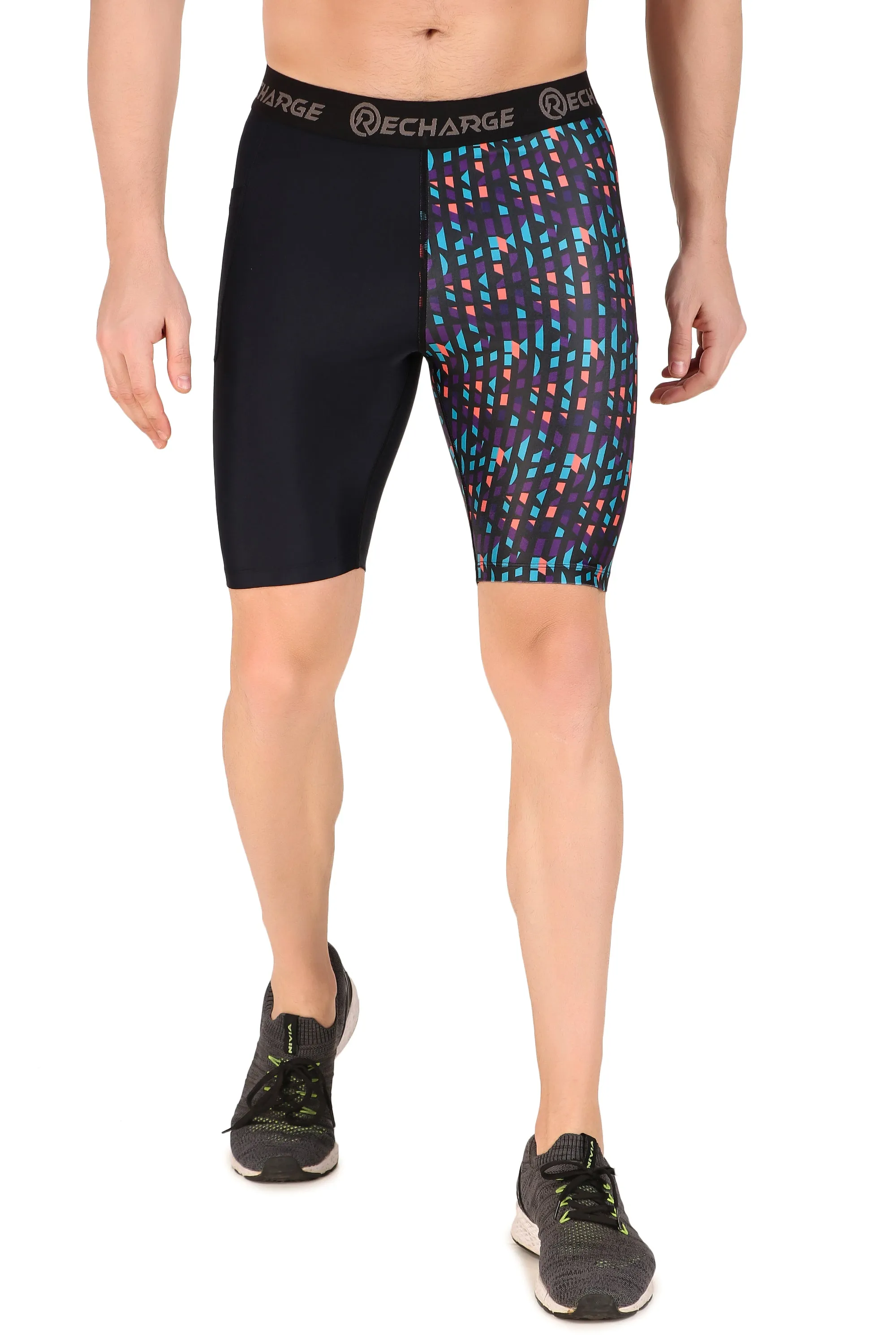 Men's Polyester Pocket Compression Shorts (1L Multimatrix)