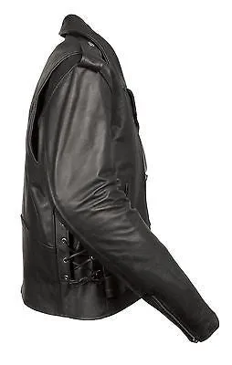 Men's riding classic biker police style Blk Leather jacket with side laces