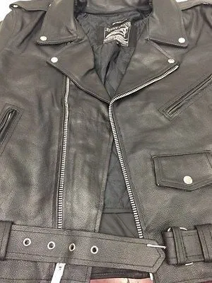 Men's riding classic biker police style Blk Leather jacket with side laces