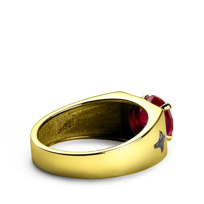 Men's Ring with Ruby Gemstone in 14k Yellow Gold