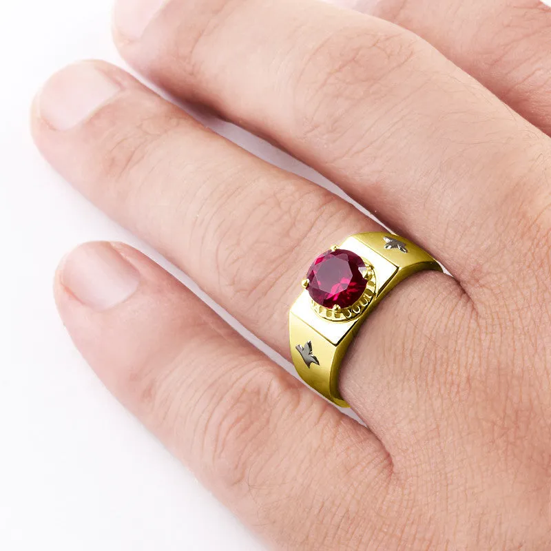Men's Ring with Ruby Gemstone in 14k Yellow Gold
