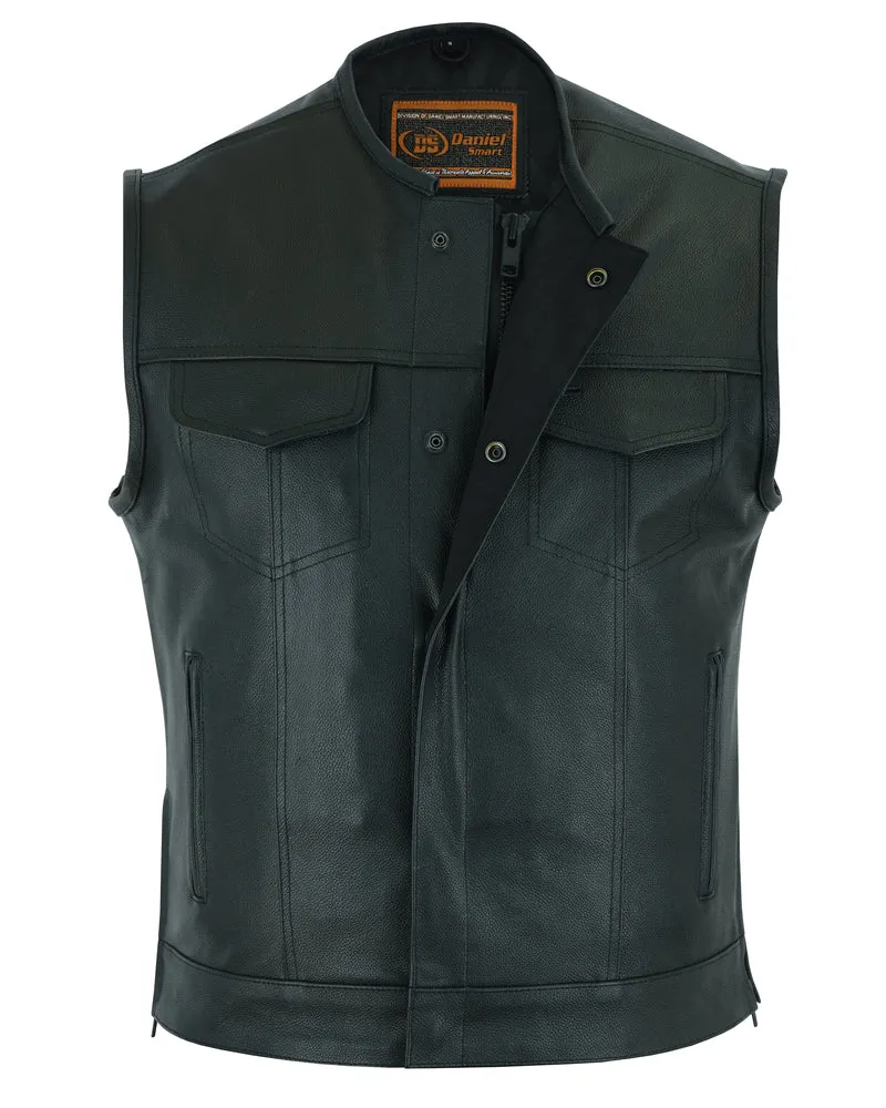 Mens Upgraded Style Leather Biker Vest Smart Access Pockets