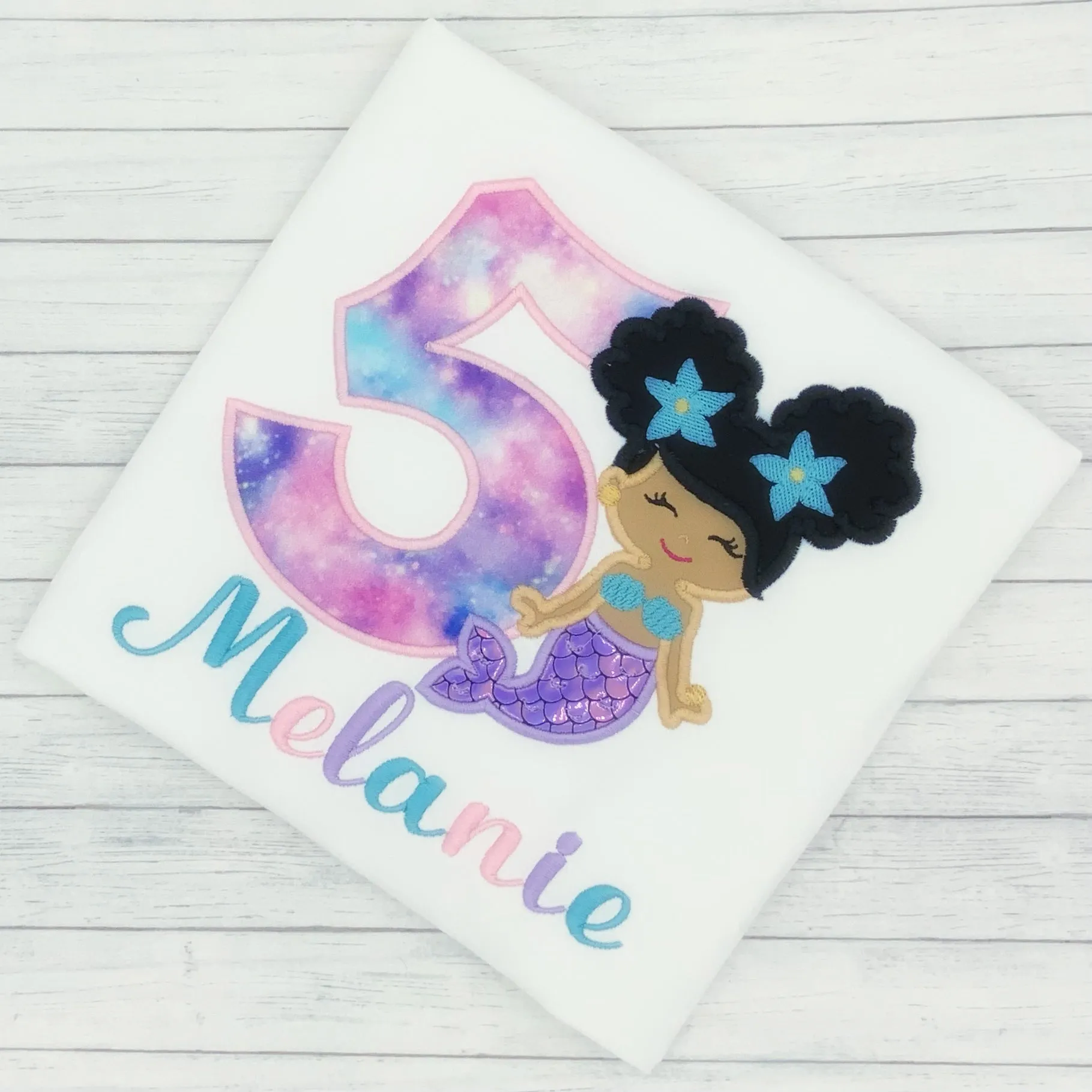 Mermaid w/ Ponytails - Girls Birthday Shirt (age 1-9)