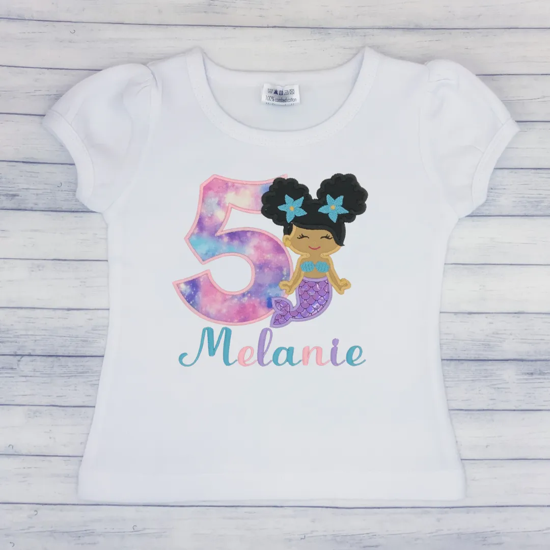 Mermaid w/ Ponytails - Girls Birthday Shirt (age 1-9)
