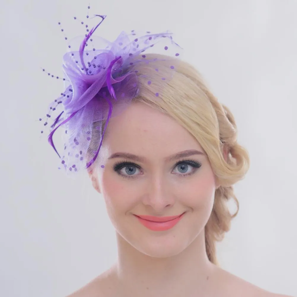 Mesh Face Dot Veil Feather Fascinator Hair Clip