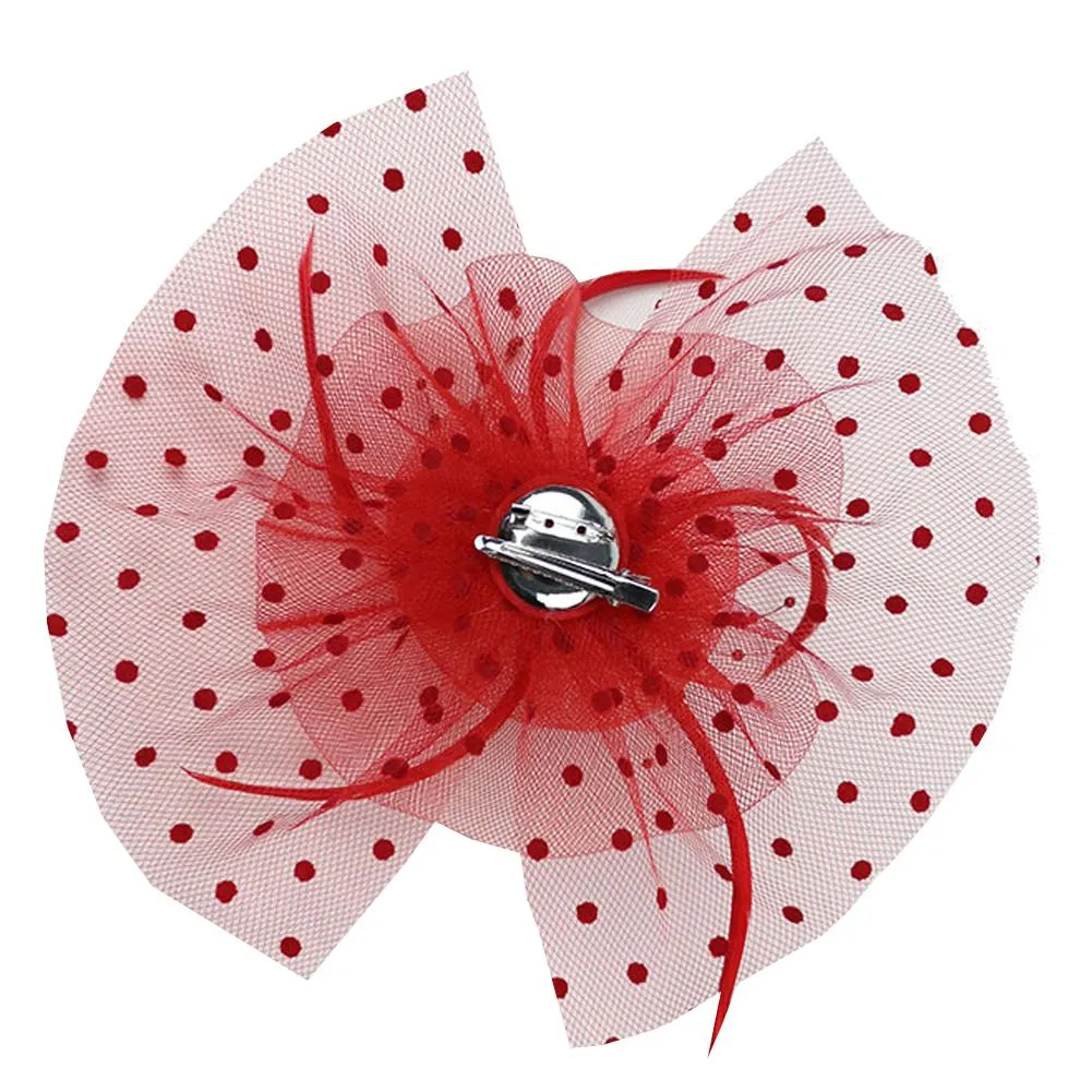 Mesh Face Dot Veil Feather Fascinator Hair Clip