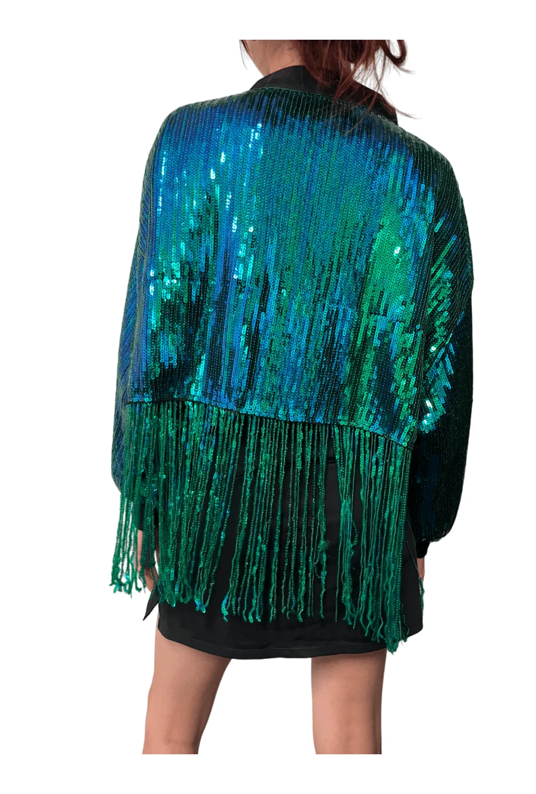 Metallic Green & Blue Sequin Crop Jacket