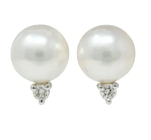 Mikimoto Cultured Pearl Diamond 18 Karat White Gold Stud Earrings