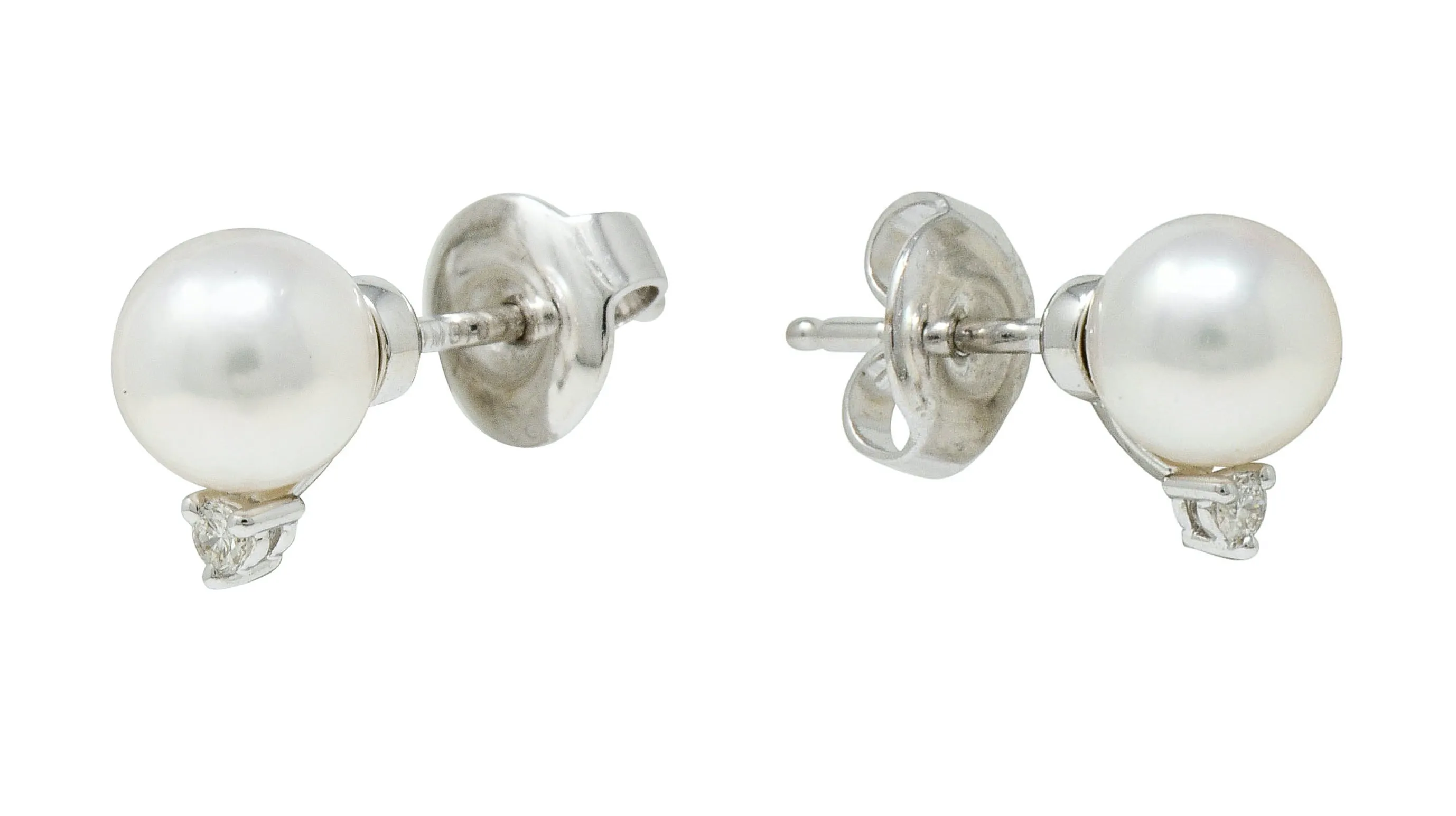 Mikimoto Cultured Pearl Diamond 18 Karat White Gold Stud Earrings