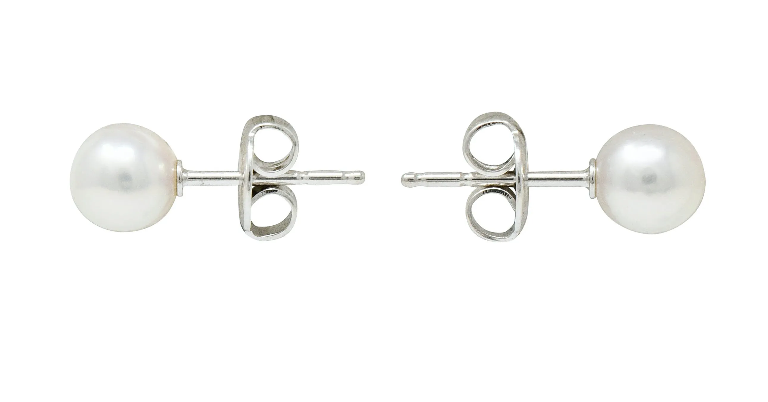 Mikimoto Cultured Pearl Diamond 18 Karat White Gold Stud Earrings