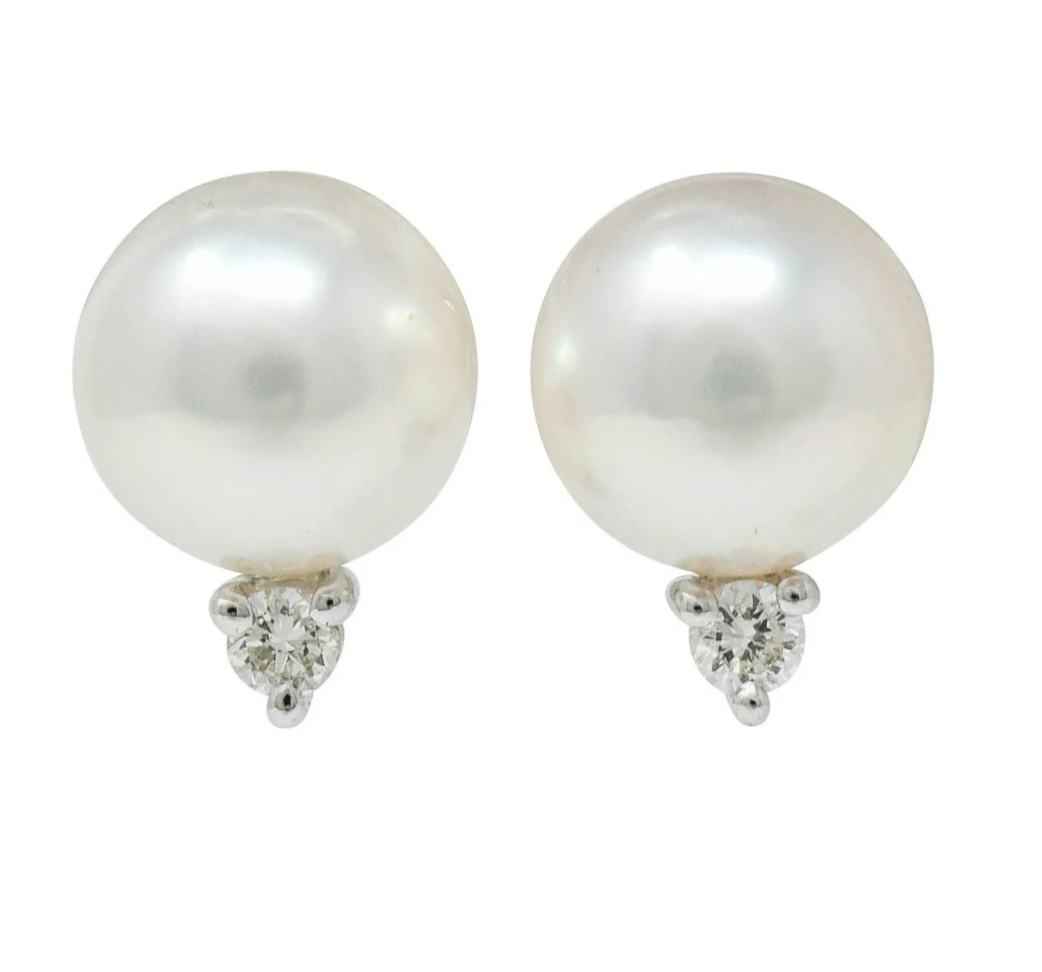 Mikimoto Cultured Pearl Diamond 18 Karat White Gold Stud Earrings
