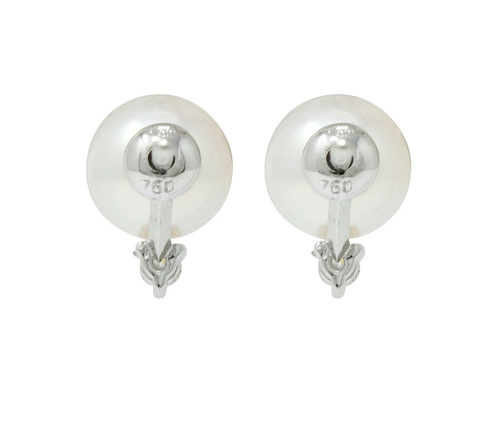 Mikimoto Cultured Pearl Diamond 18 Karat White Gold Stud Earrings