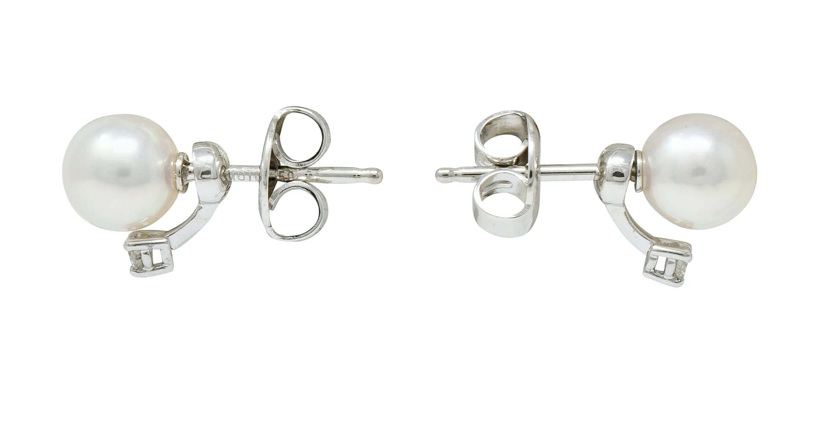 Mikimoto Cultured Pearl Diamond 18 Karat White Gold Stud Earrings