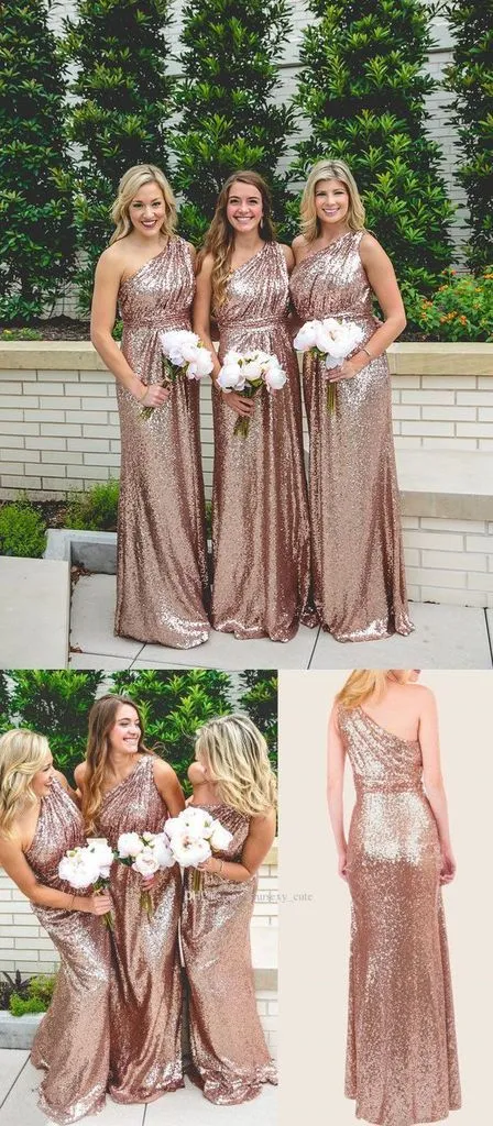 Mismatched Long Cheap Rose Gold Sequined Bridesmaid Dresses, QB0487