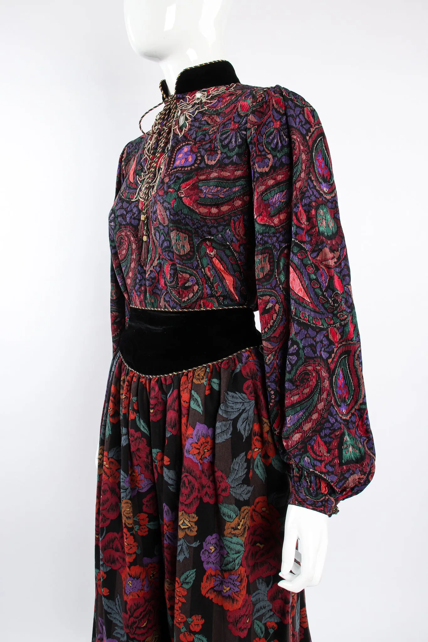 Mixed Print Floral Paisley Blouse & Skirt Set
