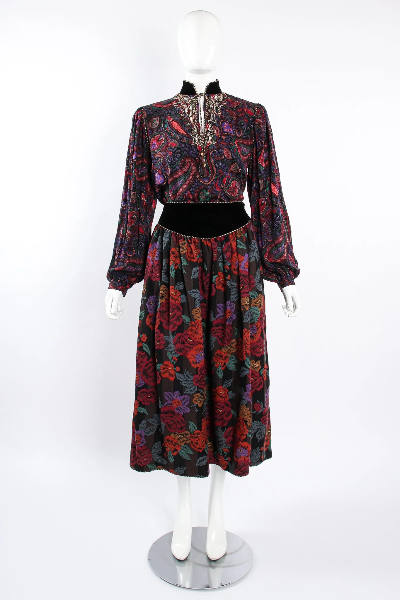 Mixed Print Floral Paisley Blouse & Skirt Set