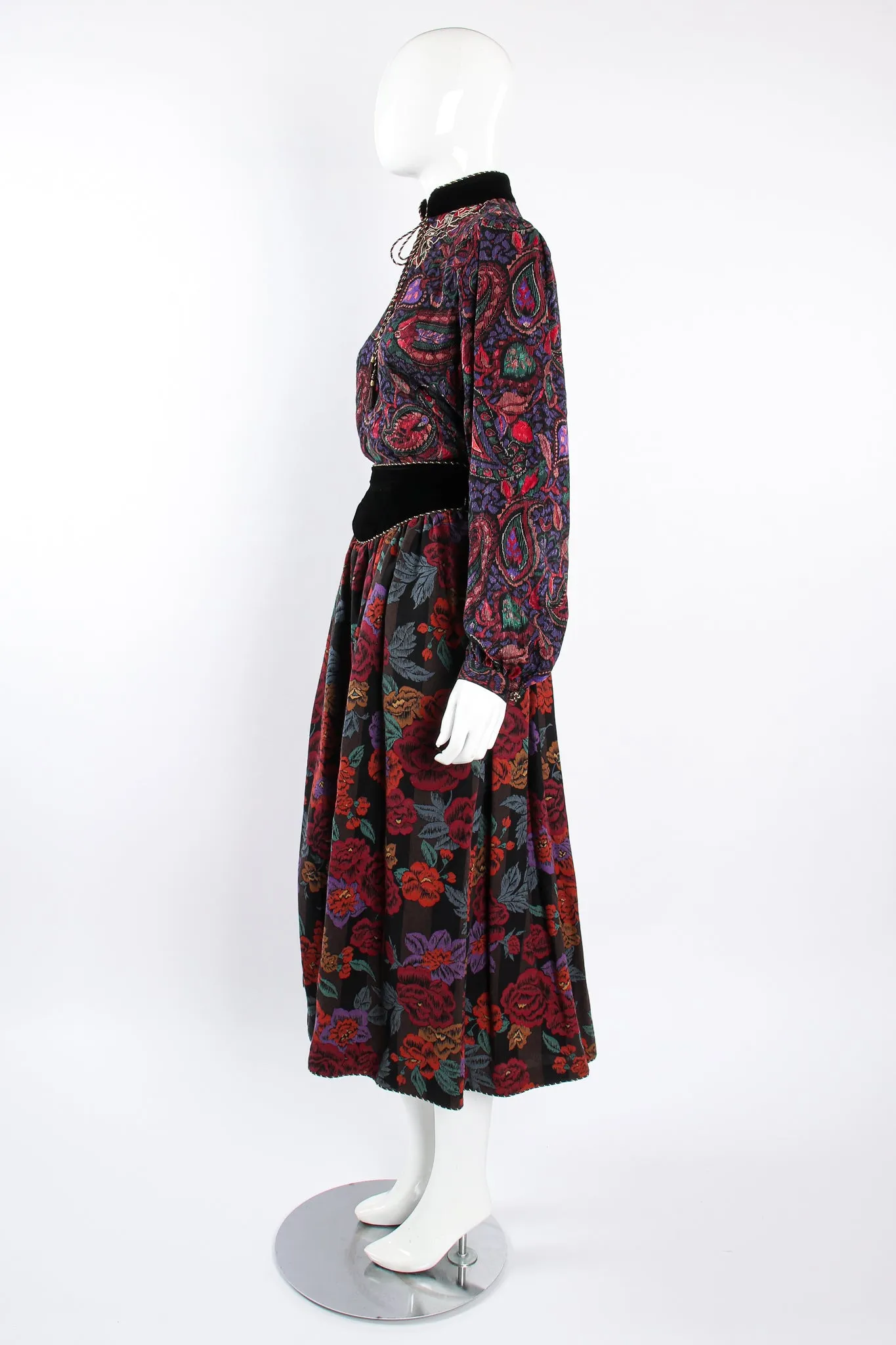 Mixed Print Floral Paisley Blouse & Skirt Set