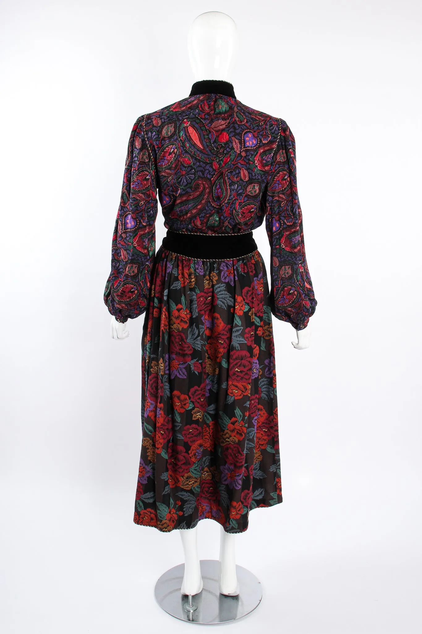 Mixed Print Floral Paisley Blouse & Skirt Set