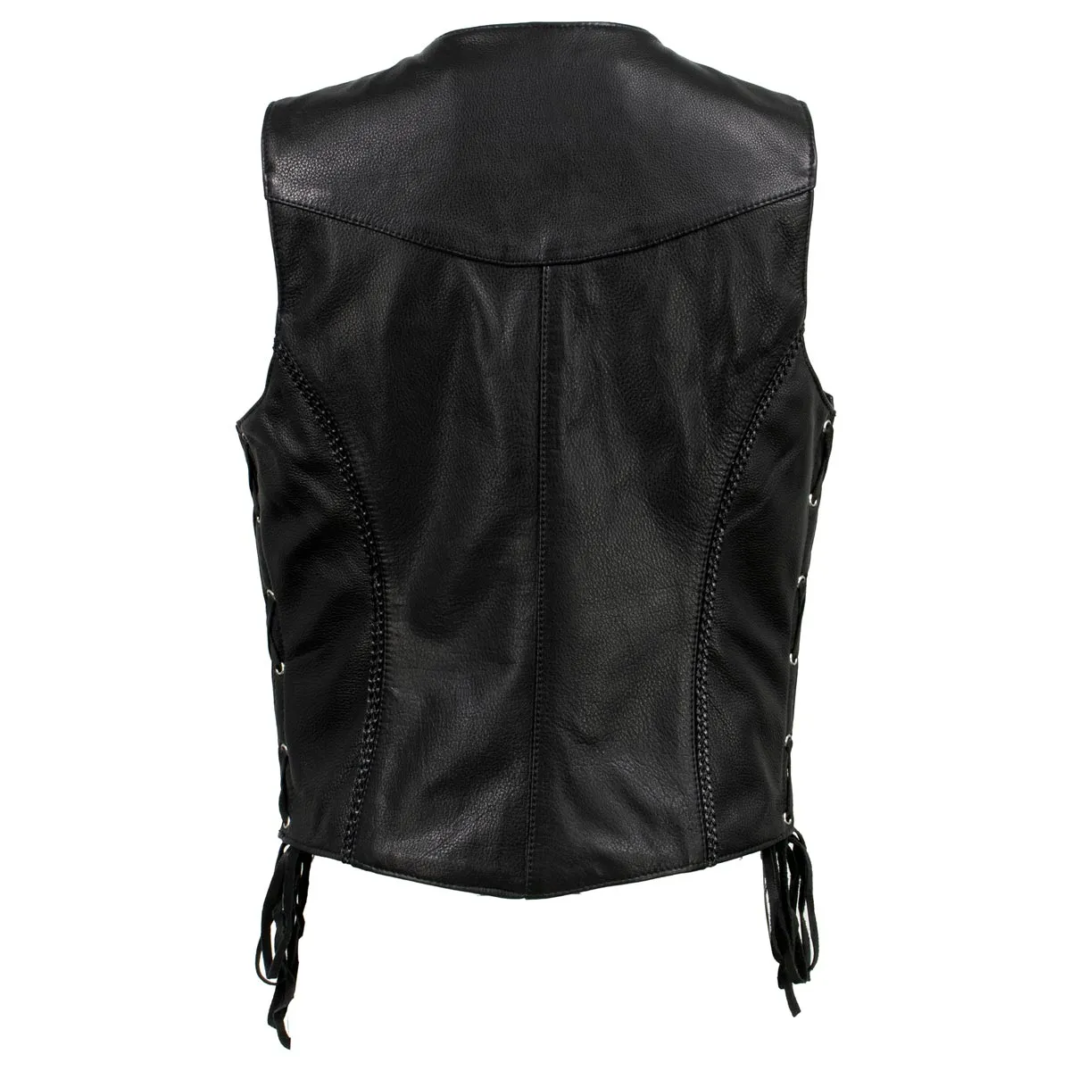 MLVSL5001 Women's Black 'Vivacious' Braided Motorcycle Leather Vest