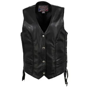 MLVSL5001 Women's Black 'Vivacious' Braided Motorcycle Leather Vest
