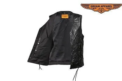 MOTORCYCLE MOTORBIKE LADIES LEATHER ZIPPER VEST WITH FRONT LACES W/2 GUN POCKETS
