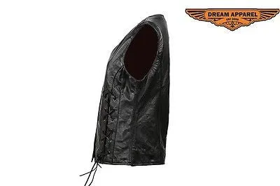 MOTORCYCLE MOTORBIKE LADIES LEATHER ZIPPER VEST WITH FRONT LACES W/2 GUN POCKETS