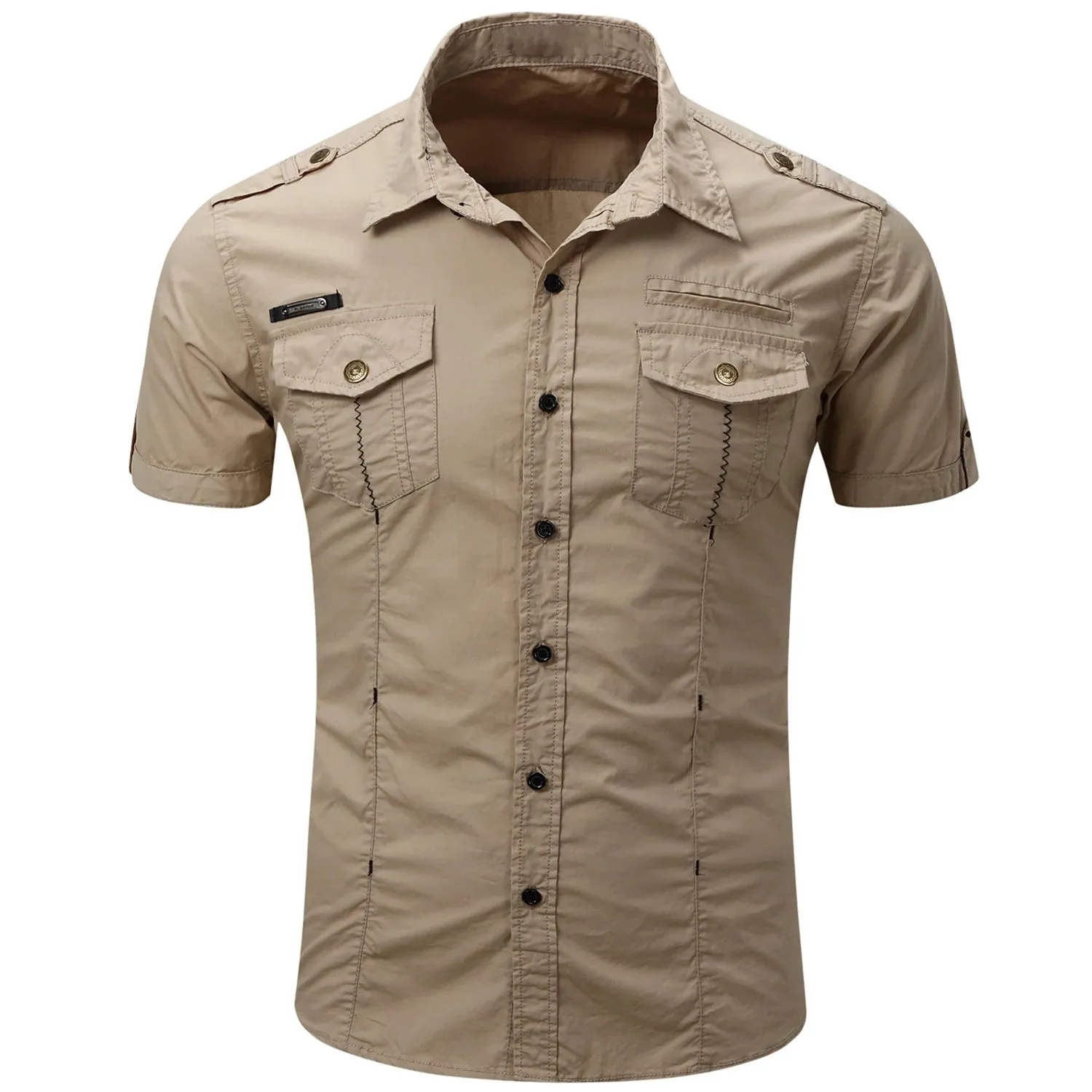 New Fashion Men's Safari Shirt Short Sleeve Summer Casual Tactical 100% Cotton Cargo Outdoor Pocket Work Shirts for Men
