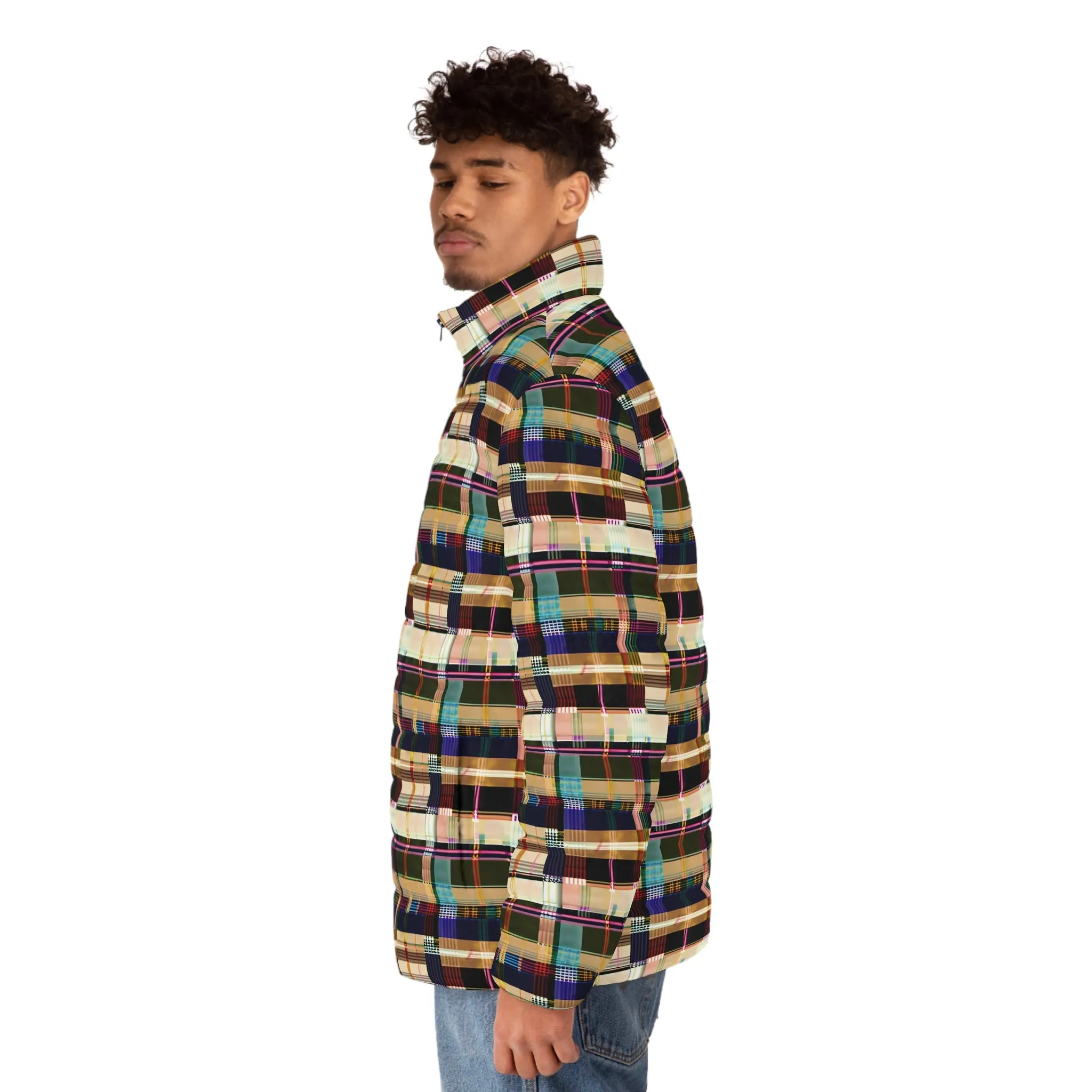 NuPlaid 04 Men’s Puffer Jacket – Timeless Plaid Design with Modern Festival Flair