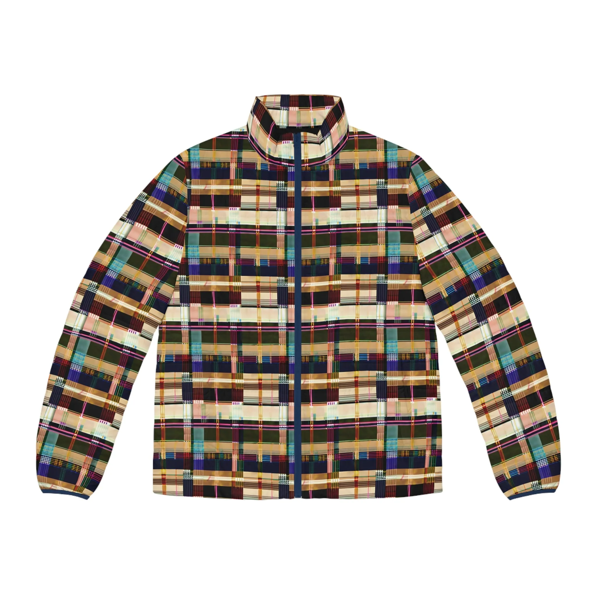 NuPlaid 04 Men’s Puffer Jacket – Timeless Plaid Design with Modern Festival Flair