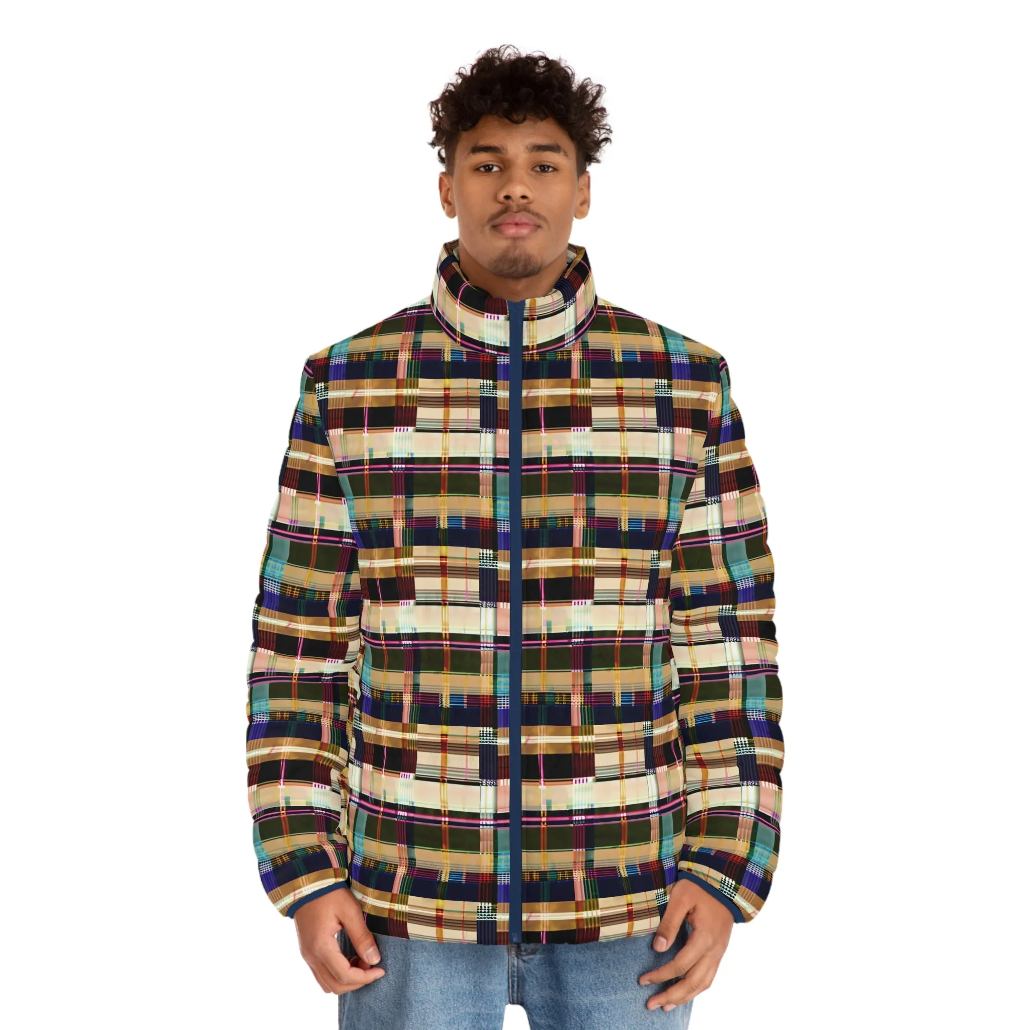 NuPlaid 04 Men’s Puffer Jacket – Timeless Plaid Design with Modern Festival Flair