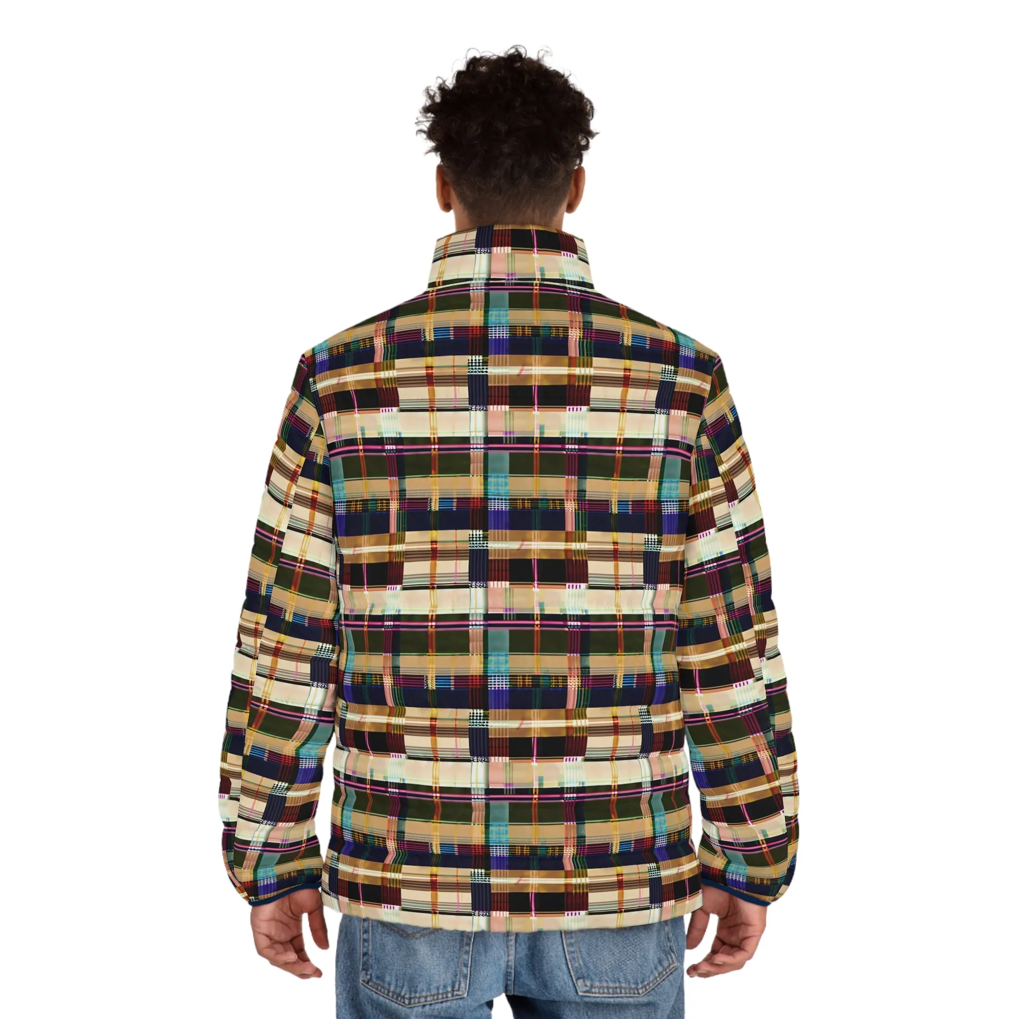 NuPlaid 04 Men’s Puffer Jacket – Timeless Plaid Design with Modern Festival Flair