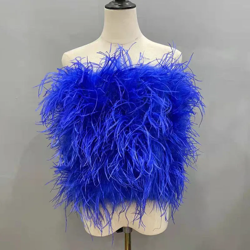 Ostrich Feather Top Fur Tube Top Strapless Fur Boa Bandeau Bra Vest Party Club Women