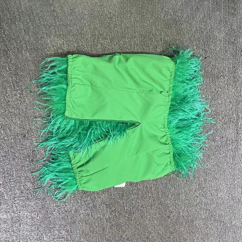 Ostrich Feather Top Fur Tube Top Strapless Fur Boa Bandeau Bra Vest Party Club Women
