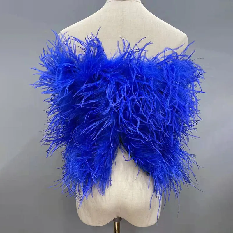Ostrich Feather Top Fur Tube Top Strapless Fur Boa Bandeau Bra Vest Party Club Women