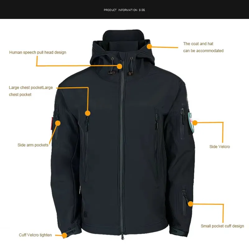 Oulylan Softshell Tactical Waterproof Jacket Fishing Hiking Camping Climbing Jacket Hoodedwinter Autumn Tracksuits Set Men