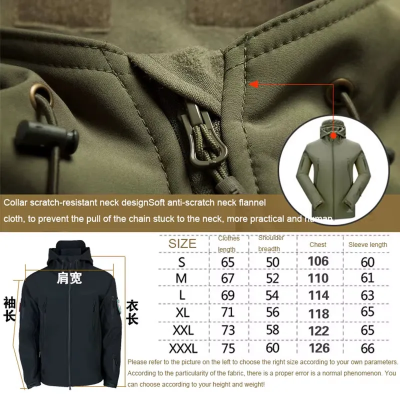 Oulylan Softshell Tactical Waterproof Jacket Fishing Hiking Camping Climbing Jacket Hoodedwinter Autumn Tracksuits Set Men