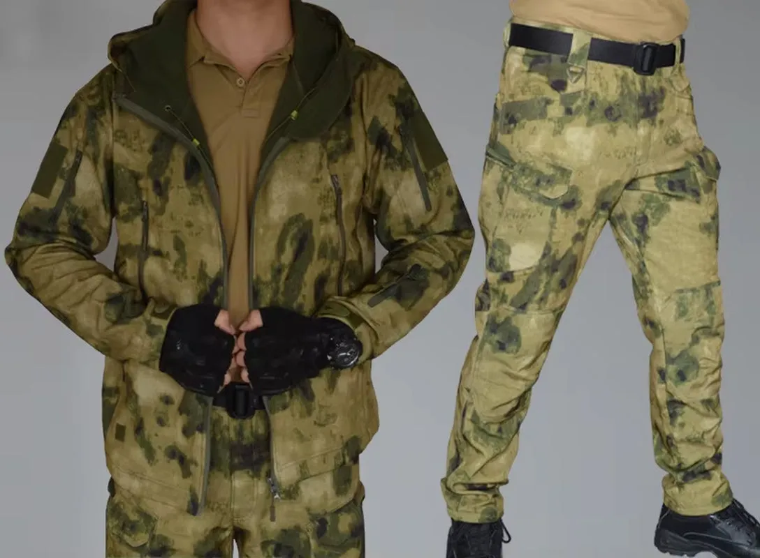 Oulylan Softshell Tactical Waterproof Jacket Fishing Hiking Camping Climbing Jacket Hoodedwinter Autumn Tracksuits Set Men