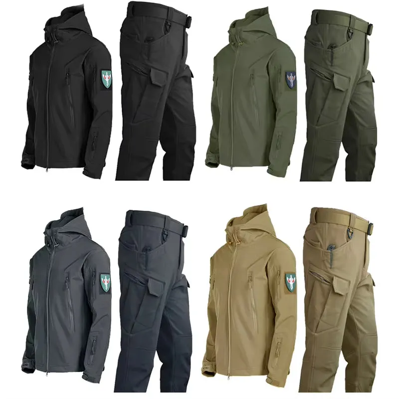 Oulylan Softshell Tactical Waterproof Jacket Fishing Hiking Camping Climbing Jacket Hoodedwinter Autumn Tracksuits Set Men